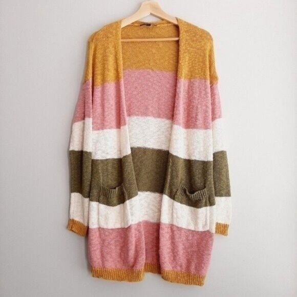 CHARLIE B / 100% Cotton Long Fine Knit Sweater Cardigan Wide Stripe Sz M - Picture 2 of 10